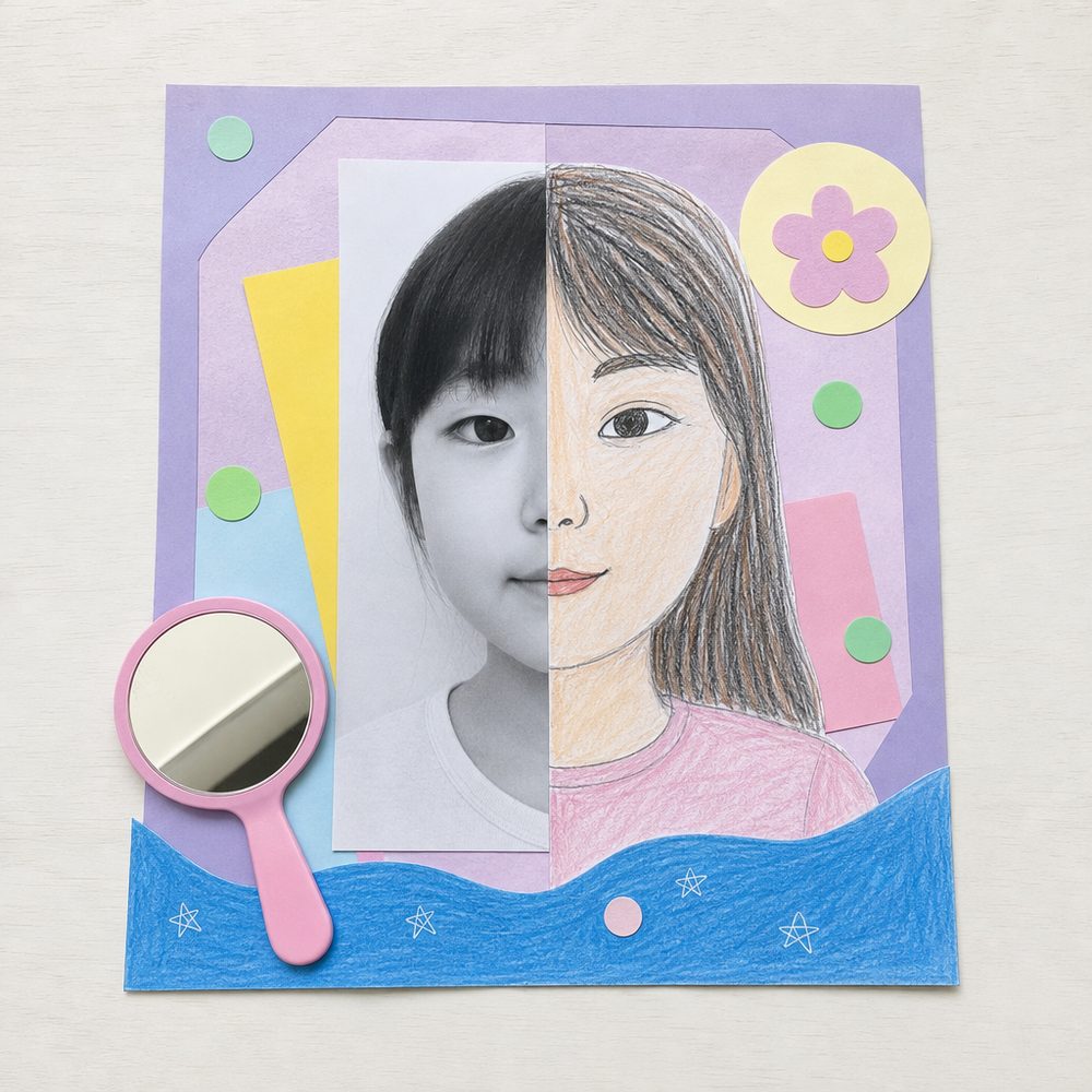 반쪽 이어 그린 자화상